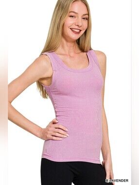 Zenana Washed Ribbed Scoop Neck Tank Top- Lavender- FAST SHIPPING!!